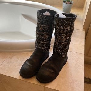 UGG Australia Camaya Tall 1006711 Suede Knit Sequin Boot Charcoal Womens Size 9